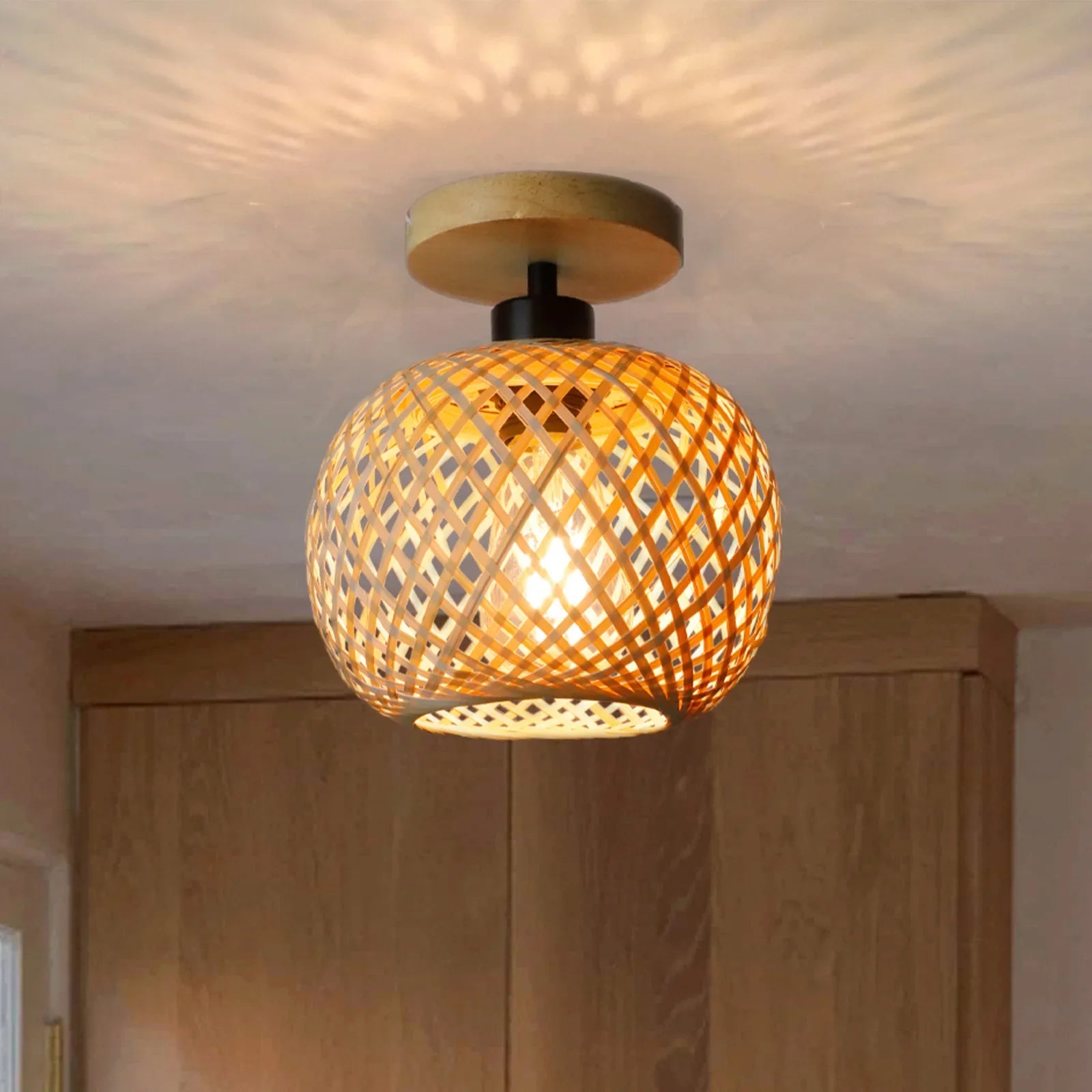 Handwoven Bamboo Boho Ceiling Light