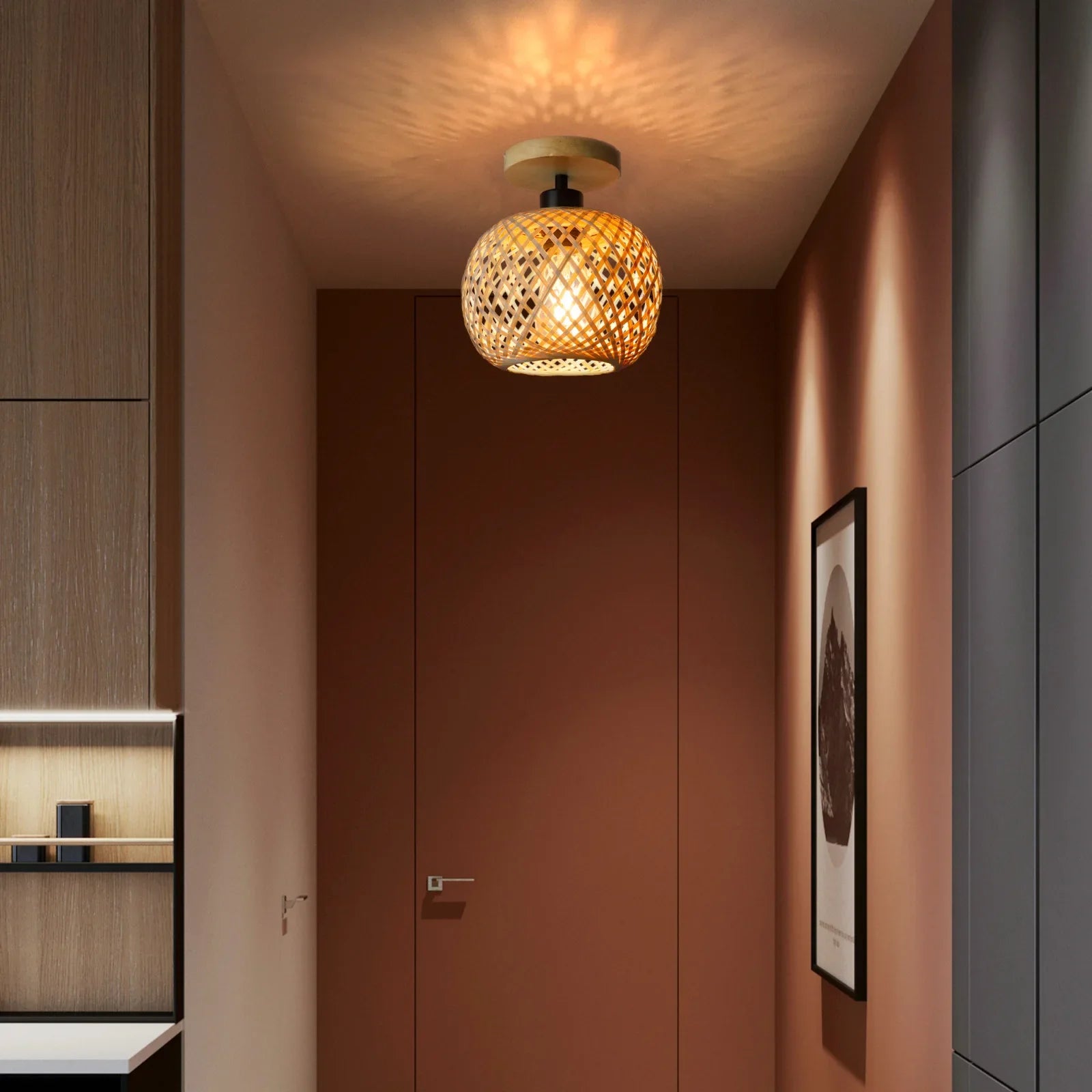 Handwoven Bamboo Boho Ceiling Light